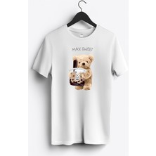 MGAX Sevimli Ayı Maksimum Tatlı Baskılı Regular Sıfır Yaka %100 Pamuk Unisex Penye T-Shirt