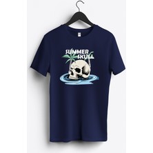 MGAX Deniz Summer Skull Baskılı Regular Sıfır Yaka %100 Pamuk Unisex Penye T-Shirt