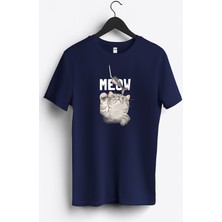 MGAX Balıkçı Kedi Meow Baskılı Regular Sıfır Yaka %100 Pamuk Unisex Penye T-Shirt