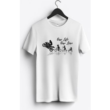 MGAX Motosiklet One Life One Love Baskılı Regular Sıfır Yaka %100 Pamuk Unisex Penye T-Shirt