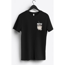 MGAX Balıkçı Kedi Meow Arma Baskılı Regular Sıfır Yaka %100 Pamuk Unisex Penye T-Shirt