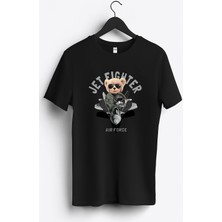 MGAX Pilot Jet Fighter Baskılı Regular Sıfır Yaka %100 Pamuk Unisex Penye T-Shirt