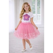 Dıgıl Kids Kız Çocuk Kalp ve Çiçek Desenli T-Shirt Etek Takım
