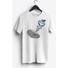 MGAX Biyoloji Parmak Izi Dna Baskılı Regular Sıfır Yaka %100 Pamuk Unisex Penye T-Shirt
