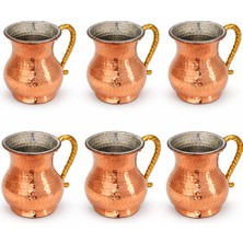 Copper Empire 6'lı El İşlemeli Bakır Bardak Seti Pirinç Kulplu Geleneksel Katır Bardak