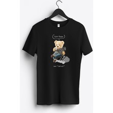 MGAX Sevimli Ayı Just Relax Baskılı Regular Sıfır Yaka %100 Pamuk Unisex Penye T-Shirt