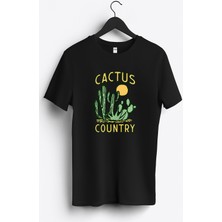 MGAX Cactüs Country Baskılı Regular Sıfır Yaka %100 Pamuk Unisex Penye T-Shirt