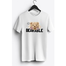 MGAX Sevimli Ayı Bearable Baskılı Regular Sıfır Yaka %100 Pamuk Unisex Penye T-Shirt