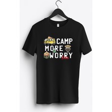 MGAX Kampçı Camp More Worry Less Baskılı Regular Sıfır Yaka %100 Pamuk Unisex Penye T-Shirt