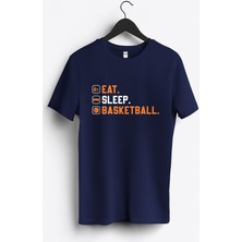 MGAX Eat Sleep Basketball Baskılı Regular Sıfır Yaka %100 Pamuk Unisex Penye T-Shirt