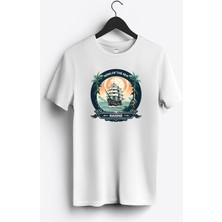 MGAX Denizci Denizlerin Kralı Baskılı Regular Sıfır Yaka %100 Pamuk Unisex Penye T-Shirt
