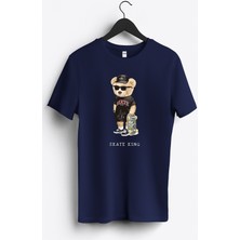 MGAX Sevimli Ayı Skate King Baskılı Regular Sıfır Yaka %100 Pamuk Unisex Penye T-Shirt