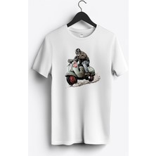 MGAX Motosiklet Scooter Rider Skull Baskılı Regular Sıfır Yaka %100 Pamuk Unisex Penye T-Shirt