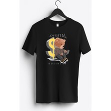 MGAX Sevimli Ayı Digital Business Baskılı Regular Sıfır Yaka %100 Pamuk Unisex Penye T-Shirt