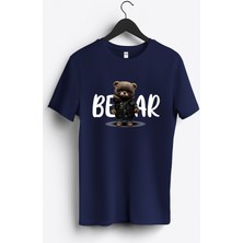 MGAX Sevimli Ayı Dark Bear Baskılı Regular Sıfır Yaka %100 Pamuk Unisex Penye T-Shirt