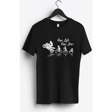 MGAX Motosiklet One Life One Love Baskılı Regular Sıfır Yaka %100 Pamuk Unisex Penye T-Shirt