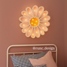 Runc Design Papatya Ahşap Kız Çocuk Odası Duvar Lambası - Dekoratif Gece Lambası - Çiçek Aplik