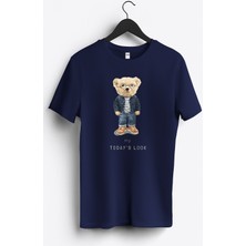 MGAX Sevimli Ayı My Today's Look Baskılı Regular Sıfır Yaka %100 Pamuk Unisex Penye T-Shirt