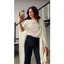 Elisin Ekru Tek Kol Detaylı Pelerin