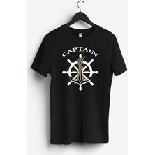 MGAX Denizci Captain Baskılı Regular Sıfır Yaka %100 Pamuk Unisex Penye T-Shirt