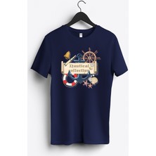 MGAX Denizci Nautical Collection Baskılı Regular Sıfır Yaka %100 Pamuk Unisex Penye T-Shirt