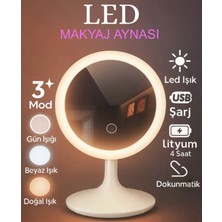 Aylis Dokunmatik LED Işıklı USB Li Yuvarlak Masa Üstü Makyaj Aynası Makyaj Aynası Ledli 3 Modlu 3 Renk