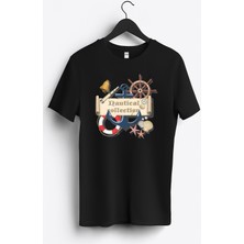 MGAX Denizci Nautical Collection Baskılı Regular Sıfır Yaka %100 Pamuk Unisex Penye T-Shirt
