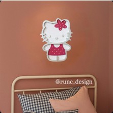 Runc Design Hello Kitty Tasarımlı Ledli Kız Çocuk Odası Duvar Dekoru - Işıklı Bebek Odası Süsü