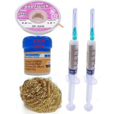 MHM Mechanic Krem Lehim 183°C 42G Flux Lehim Toplama CP-2015 Emme Teli 2,0mm Havya Uç Temizleme SET04