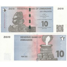 3Alp Koleksiyon Zimbabwe 10 Zig 2024, P#110, Çil, Eski Yabancı Kağıt Para