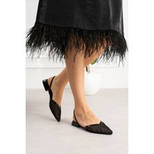 Yula Fashion Shoes File Boncuk Nakış Işlemeli Kadın Şık Babet-Siyah