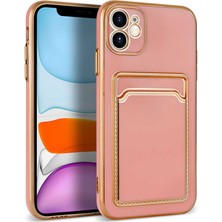 iPhone 12 Uyumlu Nrtk Bark Kartlıklı Kapak-Rose Gold