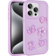 iPhone 15 Pro Max Uyumlu Kabartma Figürlü Parlak Nrtk Toys Silikon Kapak-Mor