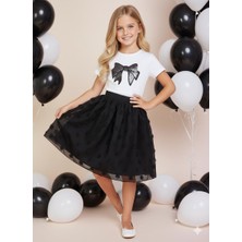 Dıgıl Kids Kız Çocuk Kurdele ve Çiçek Desenli T-Shirt Etek Takım