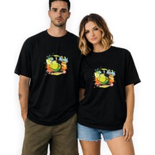 Kidilia Tenis Topu Görselli Unisex Bisiklet Yaka Tasarım Tshirt - Beden: Mrenk: Siyah