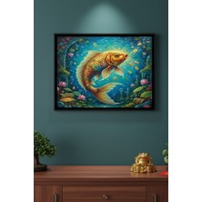 Safir Design Bolluk ve Refah Getiren Feng Shui Şans Balığı Konseptli Çerçeveli Tablo