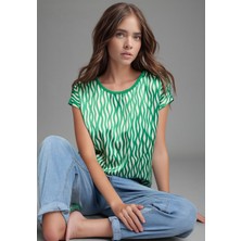 Mamayaga Kadın Bisiklet Yaka Saten Viskon Kısa Kol Spor Şık Desenli Bluz