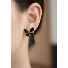 Siyah Fiyonk Figürlü Gold Detaylı Kadın Küpe