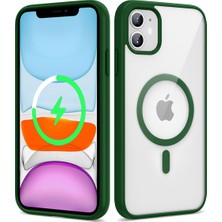 iPhone 11 Uyumlu Magsafe Wireless Şarj Özellikli Silikon Nrtk Ege Kapak-Koyu Yeşil