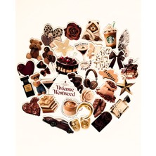 34 Adet Kahve Çikolata Sticker Set Bullet Journal Ajanda Tablet Telefon Laptop Etiket Çıkartma