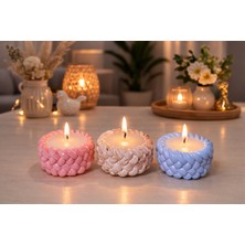 UYGUNAAL03 Dekoratif Burgu Desenli Taş Tozu Kalıbı Içinde Mum 3lü Paket