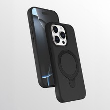 iPhone 15 Pro Kılıf M-Safe Şarj Özellikli Standlı Nrtk Samara Kapak - Siyah