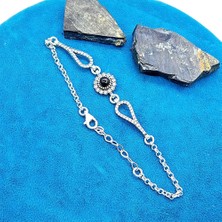 Tesbih Pasajı Yuvarlak Model Zirkon ve Oltu Taşı Işçilikli 925 Ayar Gümüş Bileklik