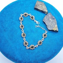 Tesbih Pasajı Su Yolu Markazit ve Oltu Taşı Işçilikli 925 Ayar Gümüş Bileklik