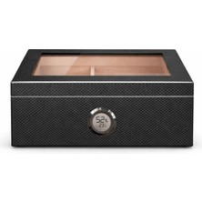 Falconetti Sedir Ağacı Karbon Fiber Camlı Dijital Humidor Puro Kutusu RD69