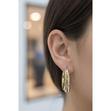 Altın Gümüş Renk Çift Katlı Halka Kadın Küpe