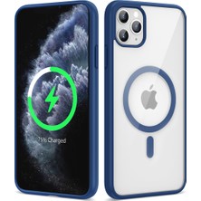 iPhone 11 Pro Max Uyumlu Magsafe Wireless Şarj Özellikli Silikon Nrtk Ege Kapak-Mavi