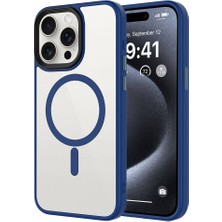 iPhone 15 Pro Max Uyumlu Mat Arka Yüzey Wireless Şarj Özellikli Nrtk Flet Magsafe Kapak-Midnight