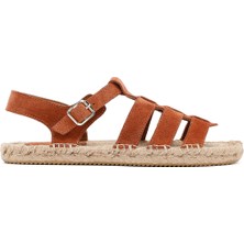 Derimod Kadın Taba Tokalı Süet Deri Espadril Sandalet 25SFD206410