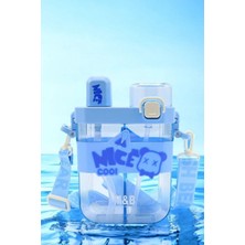 Pofika Çift Bölmeli Nice Cool Matara, Çift Kapaklı, Pipetli Çocuk Suluk Okul Için Boyun Askılı Suluk